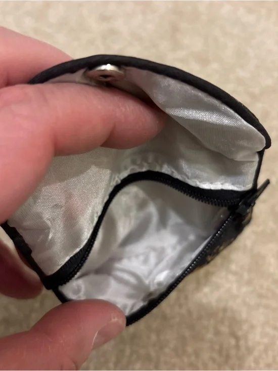 Asian Chinese Blue Black Gold Mini Pouch Bag Lot of 3 Floral Pattern Zip Button - Picture 8 of 12